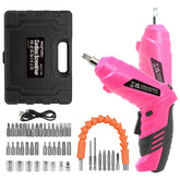 MQFORU pink cordless screwdriver with ergonomic grip for comfortable one-handed use.
