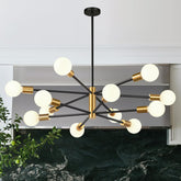 MQMQA 33in modern chandelier over dining table with warm ambient lighting.