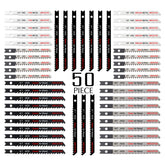 MRCGTCE 50-piece U-shank blade set with case for organized metal, wood, and plastic cutting.
