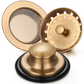 Mudder Champagne Bronze sink basket filter protects drains from debris.