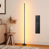 Mudodi corner lamp brightens a living room corner with ambient lighting.