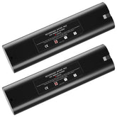 Munikind two-pack 3600mAh batteries powering Makita 9.6V tools.