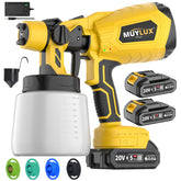 Muylux cordless paint sprayer 800W delivers smooth indoor coatings.