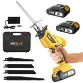 Muylux cordless reciprocating saw with battery charger for on-the-go power.