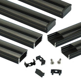 Muzata U1SW black aluminum LED channel with smoky cover for clean under-cabinet lighting.