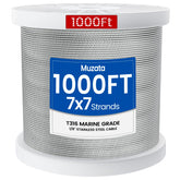 Muzata WR02 wire rope coil showing 1000 ft length for durable railing projects.