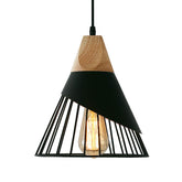 Mxsaoud black pendant light shade close-up highlighting natural wood and durable iron finish for modern kitchen decor