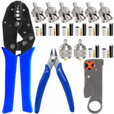 Mxuteuk coaxial tool kit with crimp tool for precise connections.
