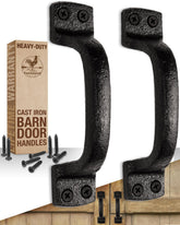 My Fancy Farmhouse rustic barn door handles, side view, sturdy black cast iron.