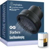 MyHalos filtered shower head in black finish for smoother skin