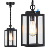 MYHXQ Dusk-to-Dawn outdoor pendant with matte black finish for energy-efficient nighttime lighting.