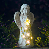 Nacome garden statue: angel with succulent and LED lights for ambient yard illumination