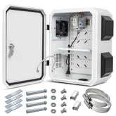 Namunanee outdoor box with thermostat and fan protects weather-exposed equipment