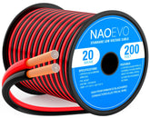 NAOEVO 20 AWG red wire spool for low voltage speaker and LED projects.