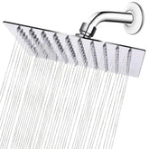 NearMoon rain shower head, 8-inch square chrome finish delivers spa-like rainfall at home.