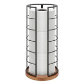 NearMoon toilet paper organizer stand with wooden base and matte black finish, holds 3 rolls.