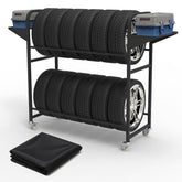 Neorexon tire storage rack front view for garage organization.