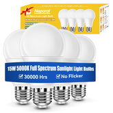 Neporal 15W full spectrum bulb packshot showing bright natural daylight for comfortable home lighting