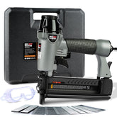NEU MASTER pneumatic brad nailer with carrying case for portable on-site work.