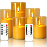 NICEME amber flickering flameless candle set of 5 with remote control for safe ambient lighting.