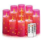 Nimiko flickering flameless candles with embedded star string for enchanting table decor.
