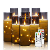 Nimiko flickering LED candles with embedded star string in close-up for cozy ambient lighting