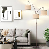 Nintiue dimmable arc floor lamp with three arms and brown base for versatile living spaces.