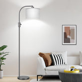 Nintiue arc floor lamp with gray shade, front view, ideal for reading