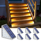 NIORSUN solar step lights with triangle design illuminate stair edges for safer nighttime steps.