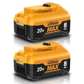 Nonbliep 8000mAh DCB206 battery powers heavy-duty Dewalt tools.