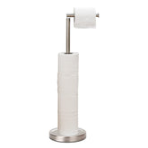 Noonext four-roll freestanding toilet paper holder in brushed nickel keeps extra rolls within easy reach.