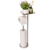 Noonext toilet paper holder with shelf and tray in brushed nickel, top tray for small items