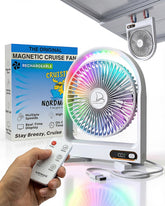 Nordmoose magnetic fan mounted on cabin wall for space-saving cooling