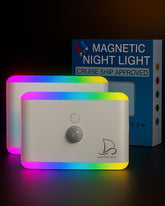 Nordmoose magnetic night light attached to a metal wall in a cabin for easy late-night lighting