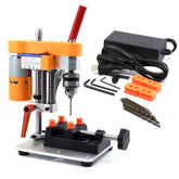 NovelLife Mini Drill Press front view shows compact precision for home projects.