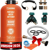 NPGLOBAL RV Water Softener portable front view highlights compact design for travel use.