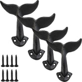 NSBELL whale tail wall hook set in rustic black, ideal for keys.