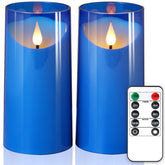 NURADA 3x6in flickering blue flameless candle front view for ambience