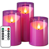 NURADA flameless candles with 3D wick deliver realistic glow for elegant purple centerpieces.