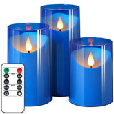 Nurada flameless candles blue 3-pack with 3D wick for lifelike glow.