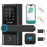 NUTOMO WiFi keypad door lock with handle front view for easy access