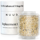 NUUD replacement filter front view showing easy fit and improved water quality