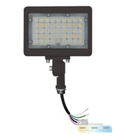 NUWATT 30W flood light on bronze knuckle mount for exterior architectural lighting