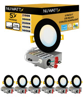 NUWATT 6 pack 4 inch LED wafer light with black trim for sleek installations