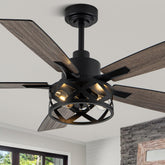 Oaks Aura 52-inch farmhouse fan front view shows rustic silhouette and size.