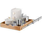 OCG pull out cabinet organizer in-cabinet view shows easy access to stored items.