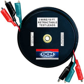 OCM Brand 3-wire retractable test leads with 10 ft reach and color-coded wires for efficient testing