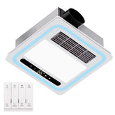 Oeukas 4-in-1 bathroom fan with integrated light and heater for compact bathrooms.