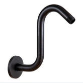 OFFO shower arm in ORB finish gooseneck for a tall, immersive shower.