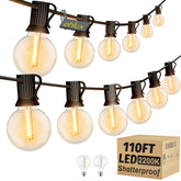OHLUX outdoor string lights 110ft with globe bulbs for cozy backyard ambiance.